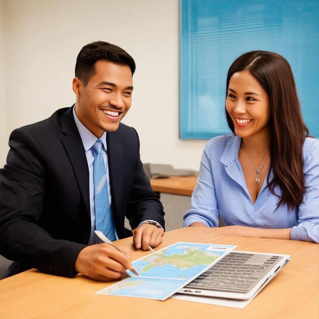 Couple planning their trip with a travel agent